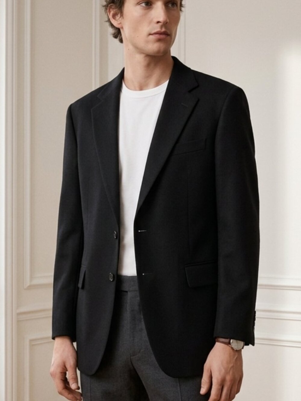Bill Blass Classic Black 100% Camel Hair Men's Blazer - 44R
